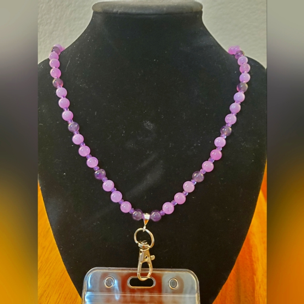 LANYARD/JEWELRY HANDMADE WITH SEMI PRECIOUS STONE OF AMETHYST & KUNZITE UNIQUE!!